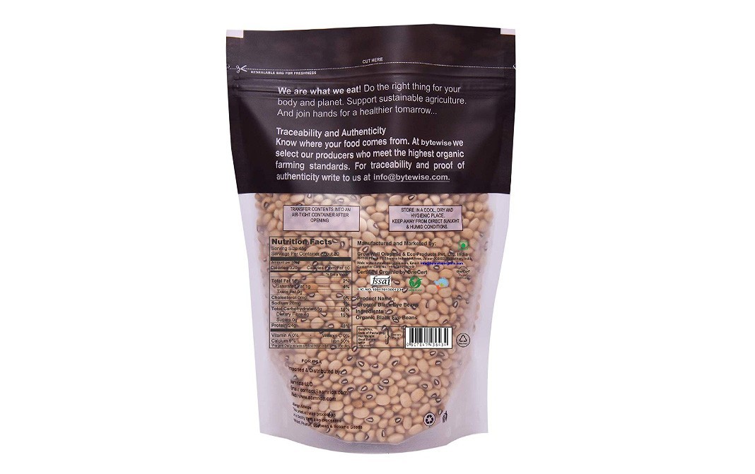 Bytewise Organic Cowpea White Whole (Black Eye Beans)   Pack  1 kilogram